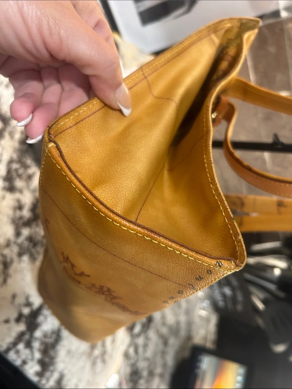 Alviero Martini vtg Tan Map-Print Zip Tote Bag EUC
